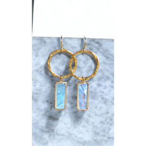 Gold Opalescent Dangle Earrings Iridescent Rectangle Gold Stainless Steel Hooks